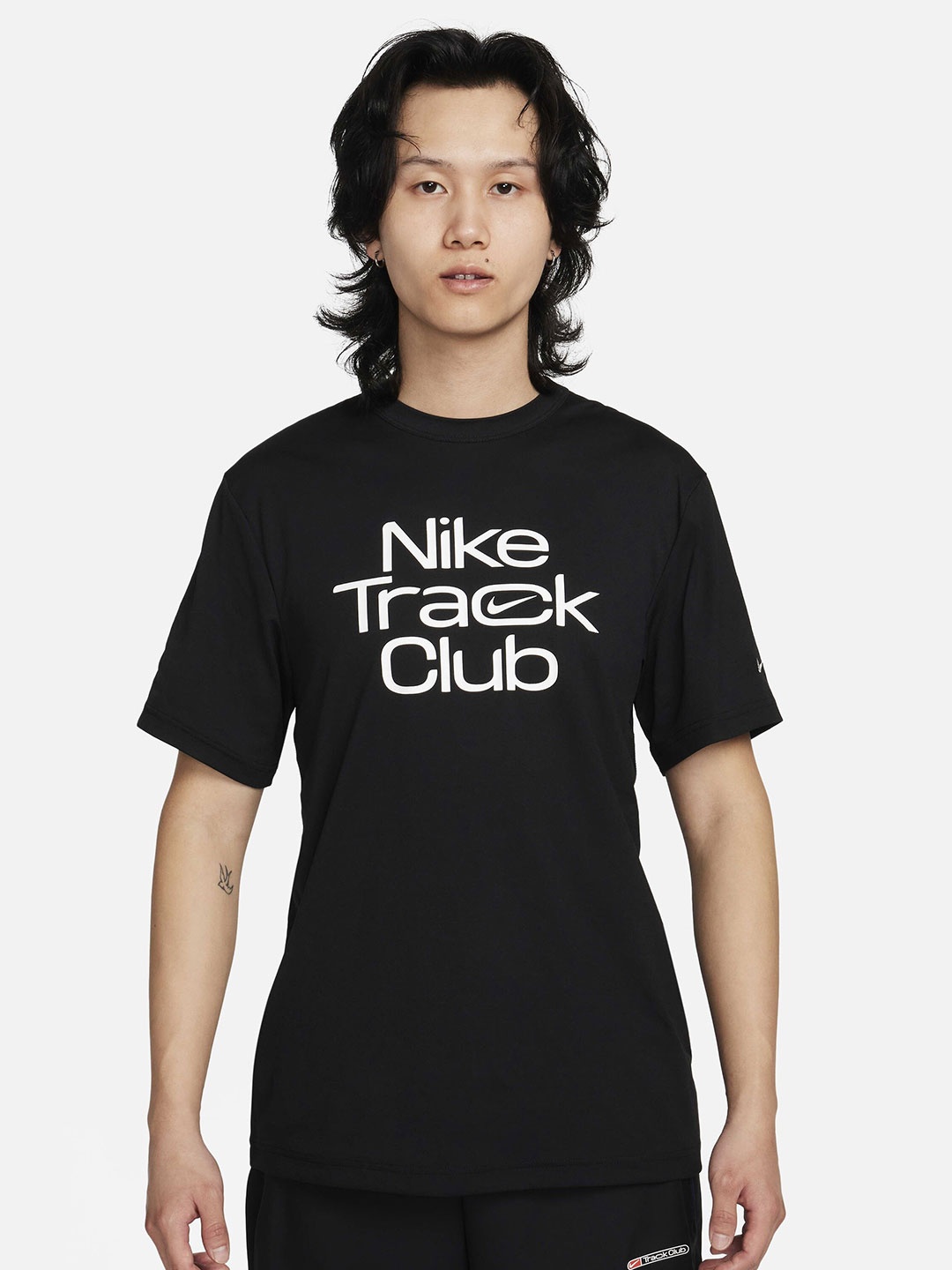 

Nike Track Club Dri-FIT Typography Printed Short Sleeve Running T-Shirt, Black