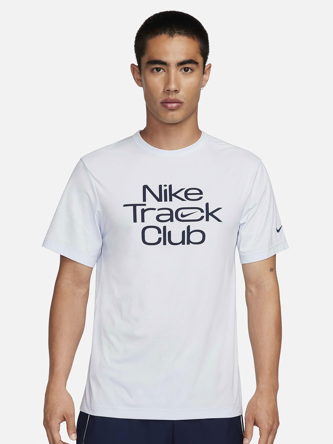 

Nike Track Club Dri-FIT Typography Printed Short Sleeve Running T-Shirt, Grey