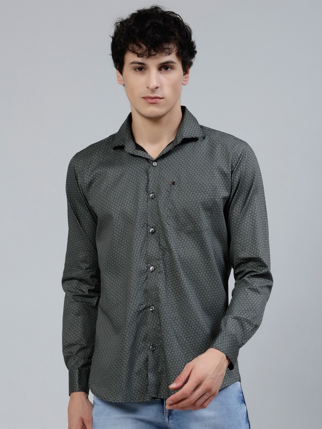 

JADEBERRY Standard Micro Ditsy Printed Cotton Casual Shirt, Black