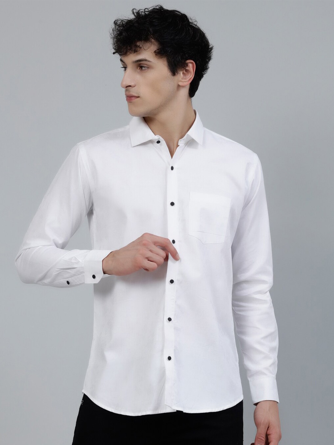 

JADEBERRY Standard Spread Collar Cotton Casual Shirt, White