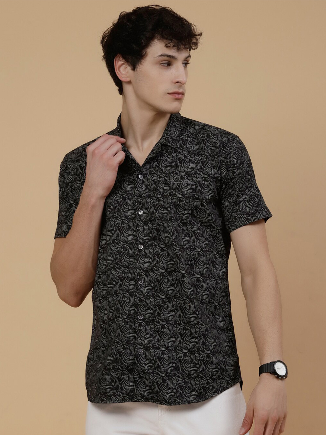 

JADEBERRY Standard Abstract Printed Cotton Casual Shirt, Black