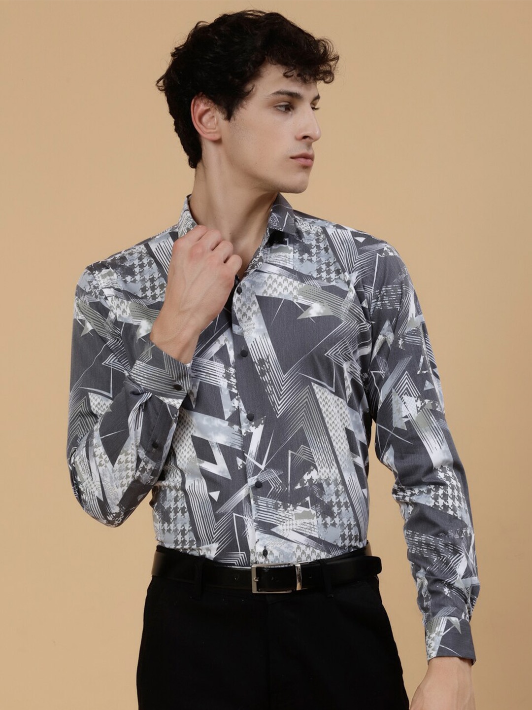 

JADEBERRY Standard Geometric Printed Cotton Casual Shirt, Grey