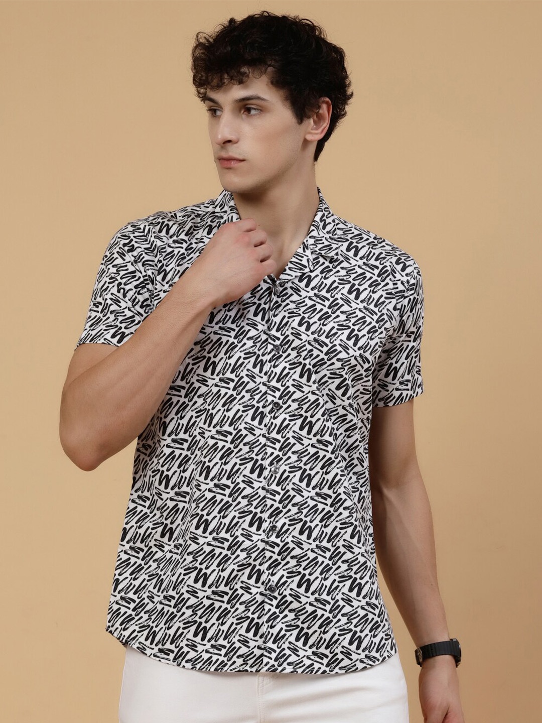 

JADEBERRY Standard Abstract Printed Cotton Casual Shirt, White