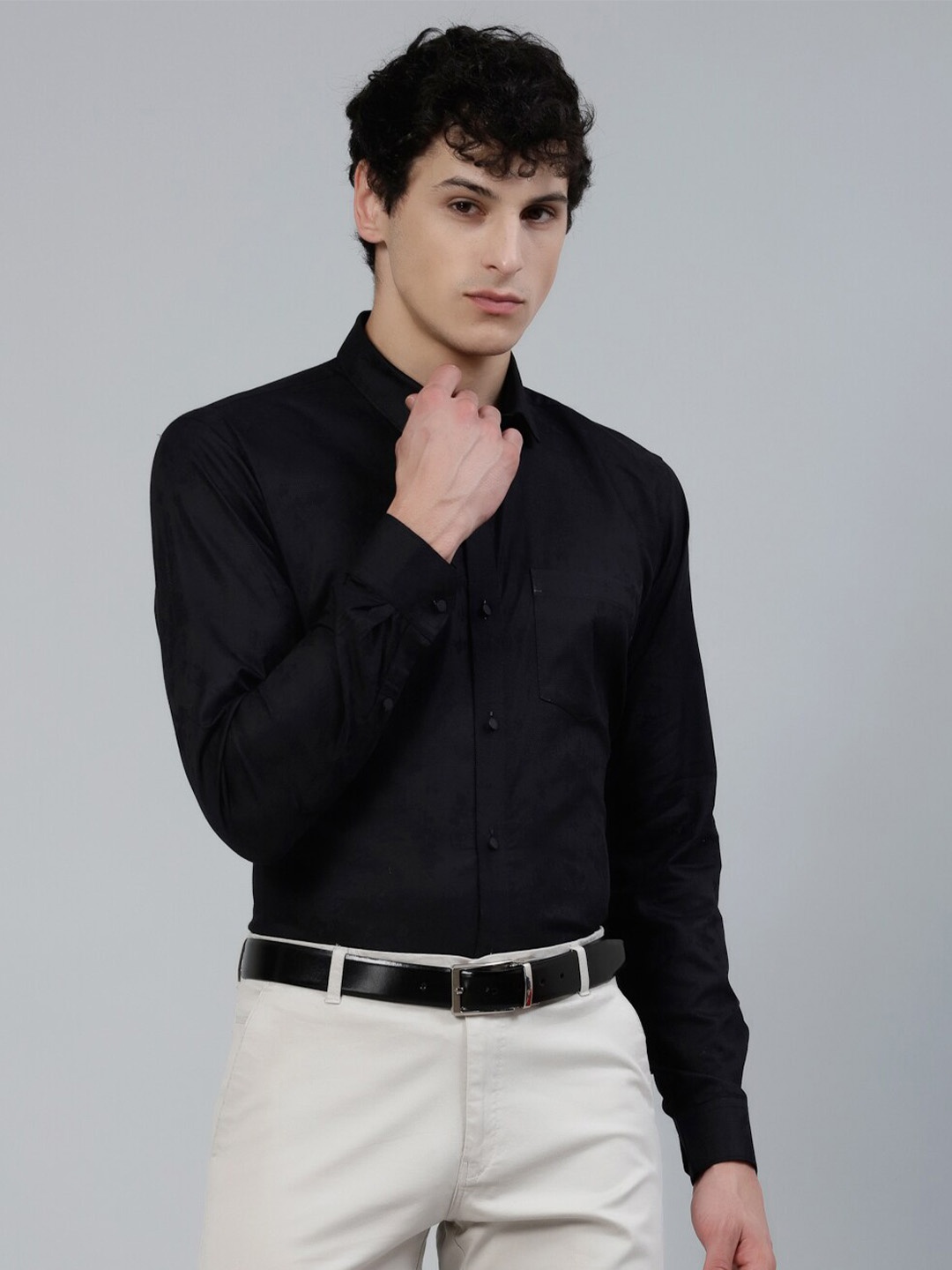 

JADEBERRY Standard Spread Collar Cotton Formal Shirt, Black