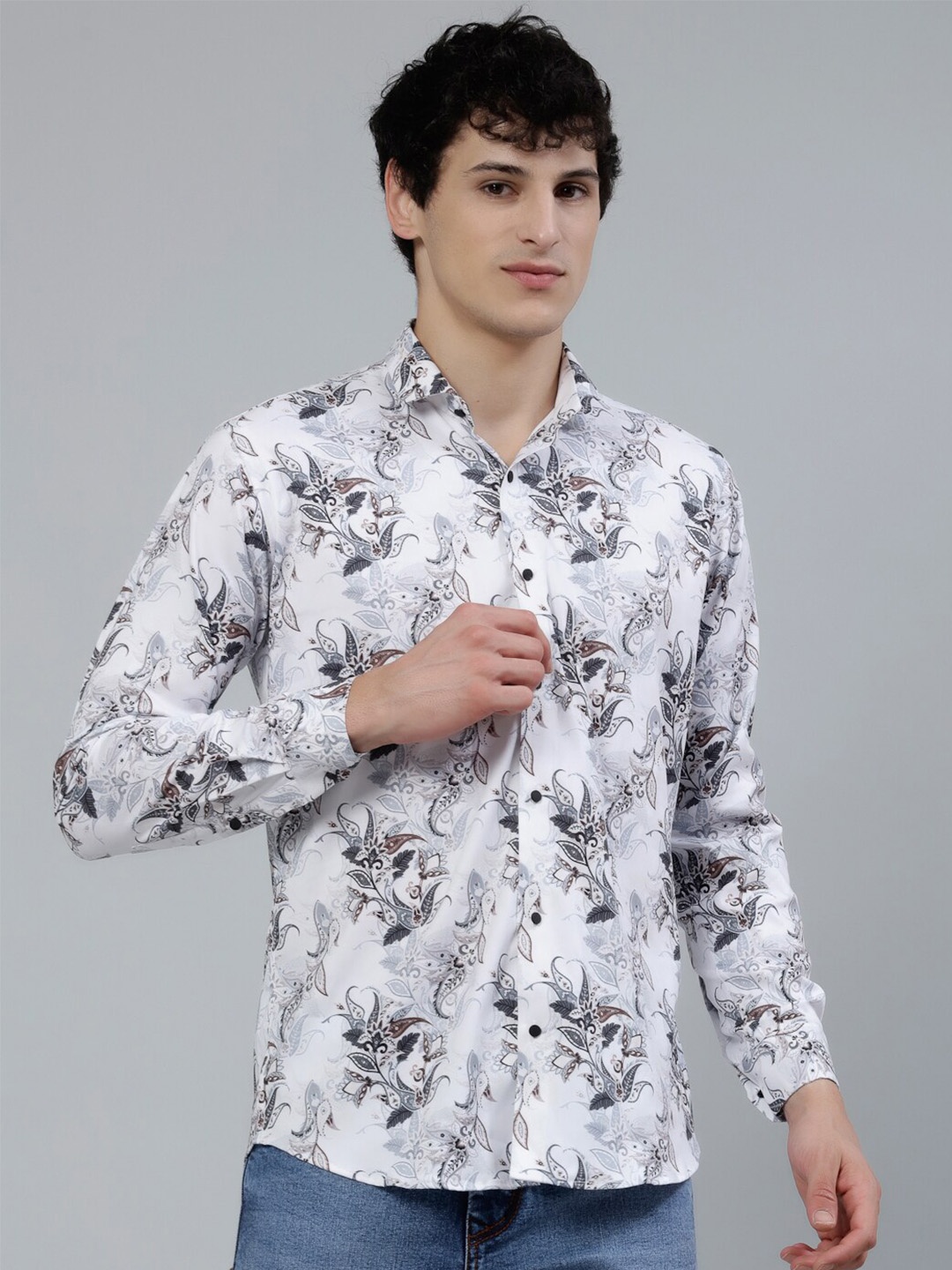 

JADEBERRY Standard Floral Printed Cotton Casual Shirt, White