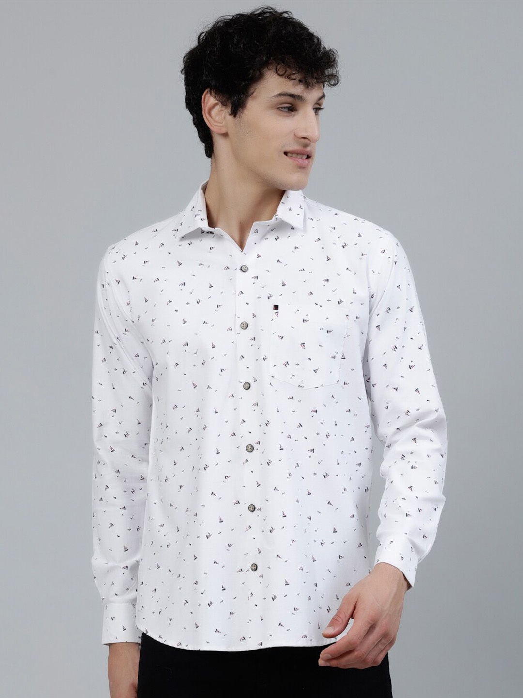 

JADEBERRY Standard Micro Ditsy Printed Cotton Casual Shirt, White