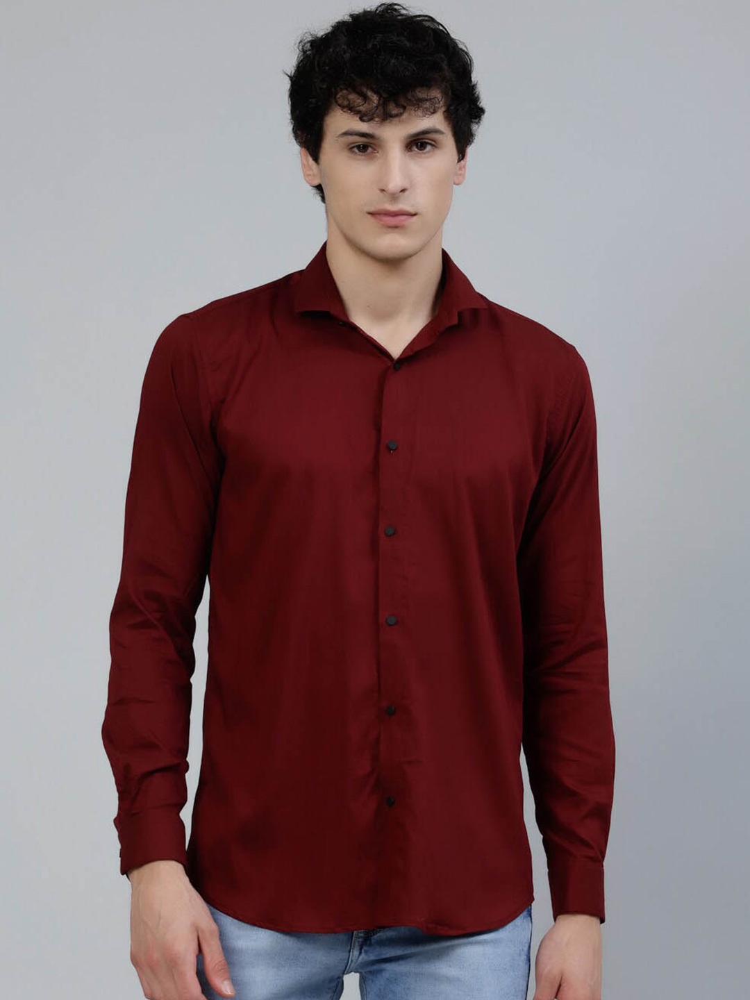 

JADEBERRY Standard Spread Collar Cotton Casual Shirt, Maroon