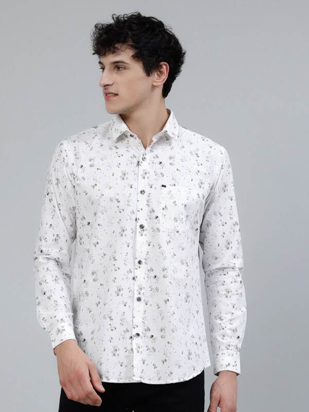 

JADEBERRY Standard Floral Printed Cotton Casual Shirt, White