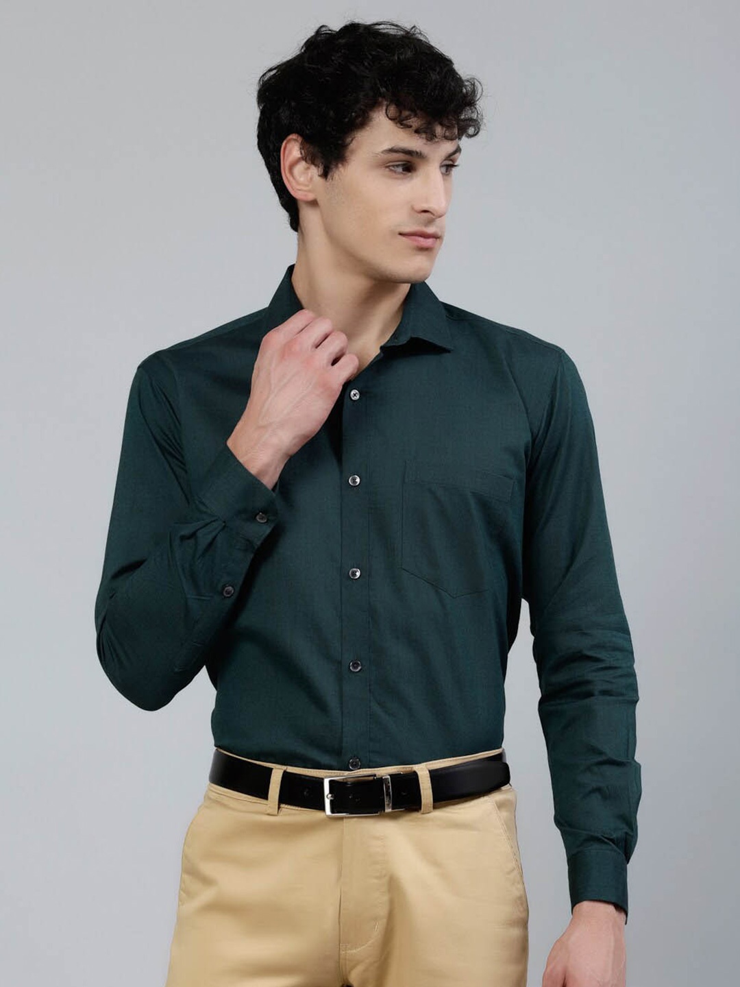 

JADEBERRY Standard Spread Collar Cotton Formal Shirt, Green