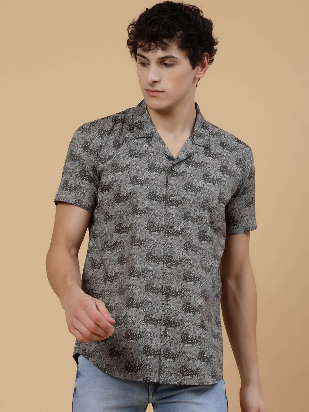 

JADEBERRY Standard Ethnic Motifs Printed Cotton Casual Shirt, Green