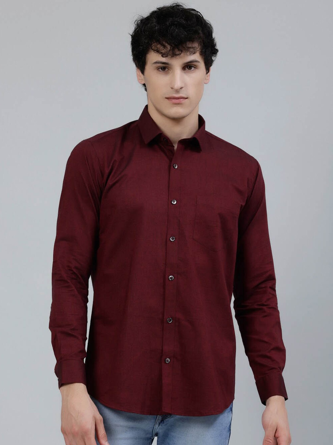 

JADEBERRY Standard Spread Collar Cotton Casual Shirt, Red