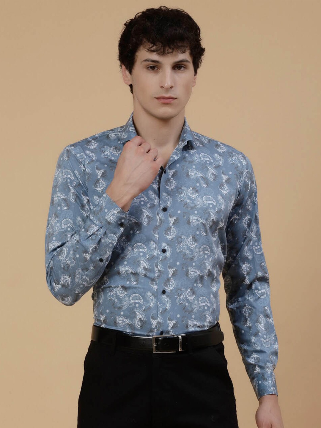 

JADEBERRY Standard Ethnic Motifs Printed Cotton Formal Shirt, Blue