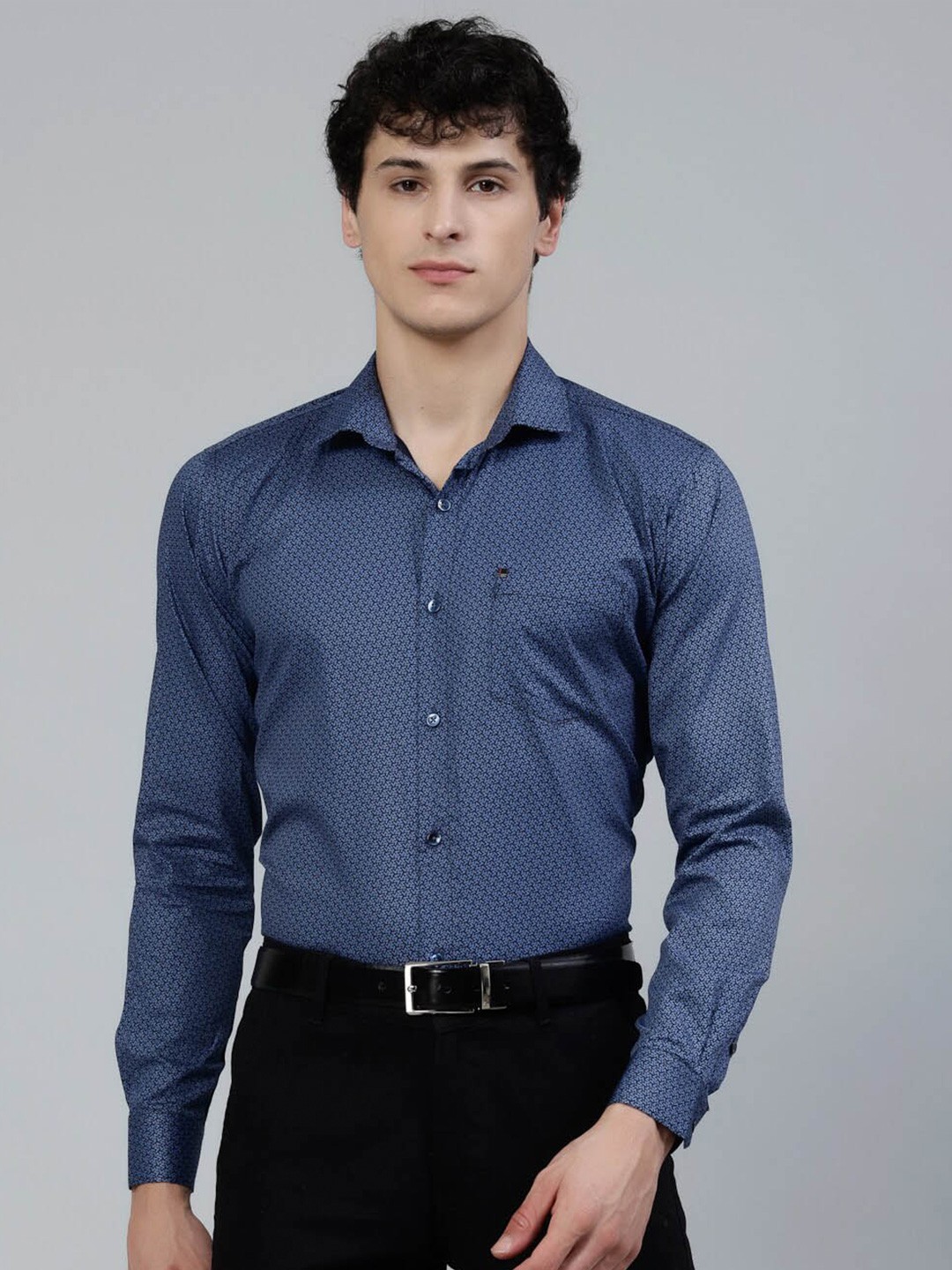 

JADEBERRY Standard Micro Ditsy Printed Cotton Formal Shirt, Blue
