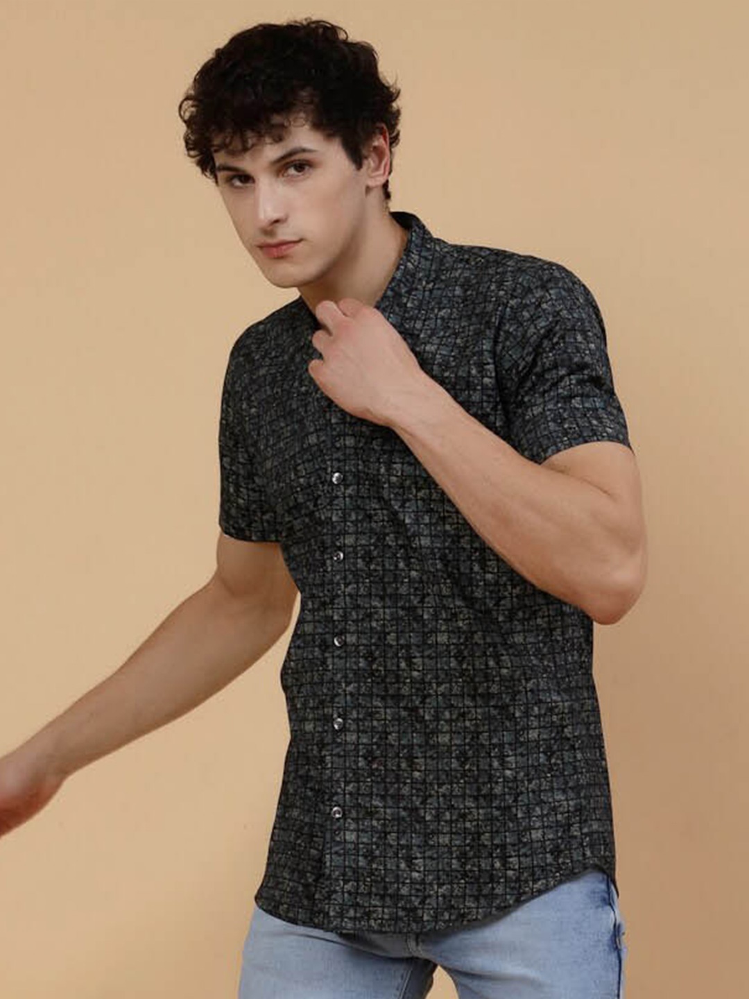 JADEBERRY Standard Abstract Printed Cotton Casual Shirt, Black