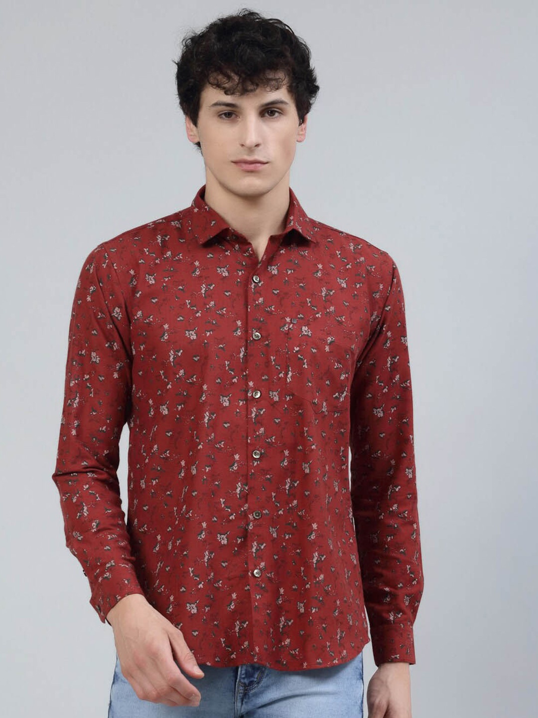 

JADEBERRY Standard Micro Ditsy Printed Cotton Casual Shirt, Rust