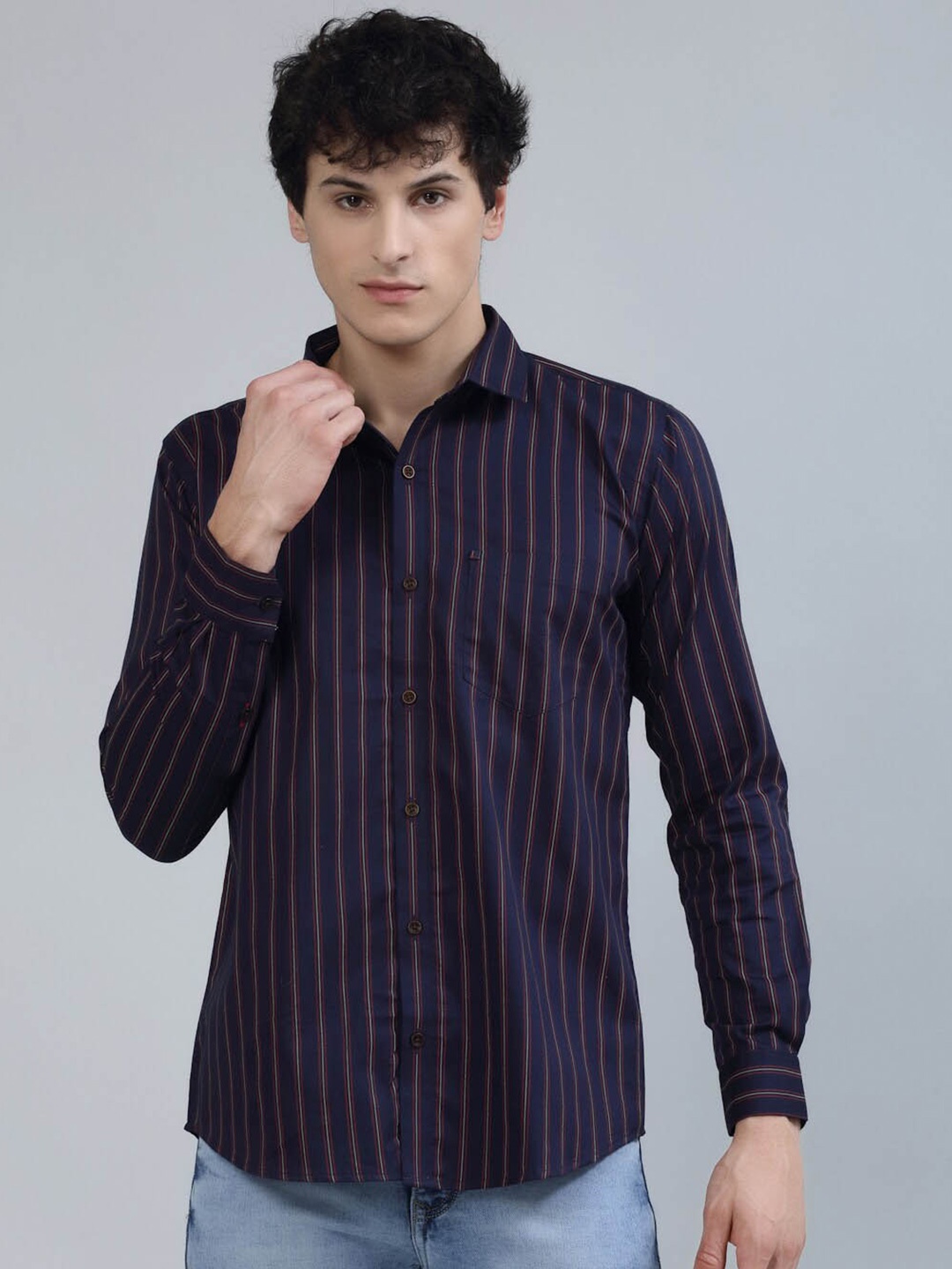 

JADEBERRY Standard Vertical Stripes Cotton Casual Shirt, Blue