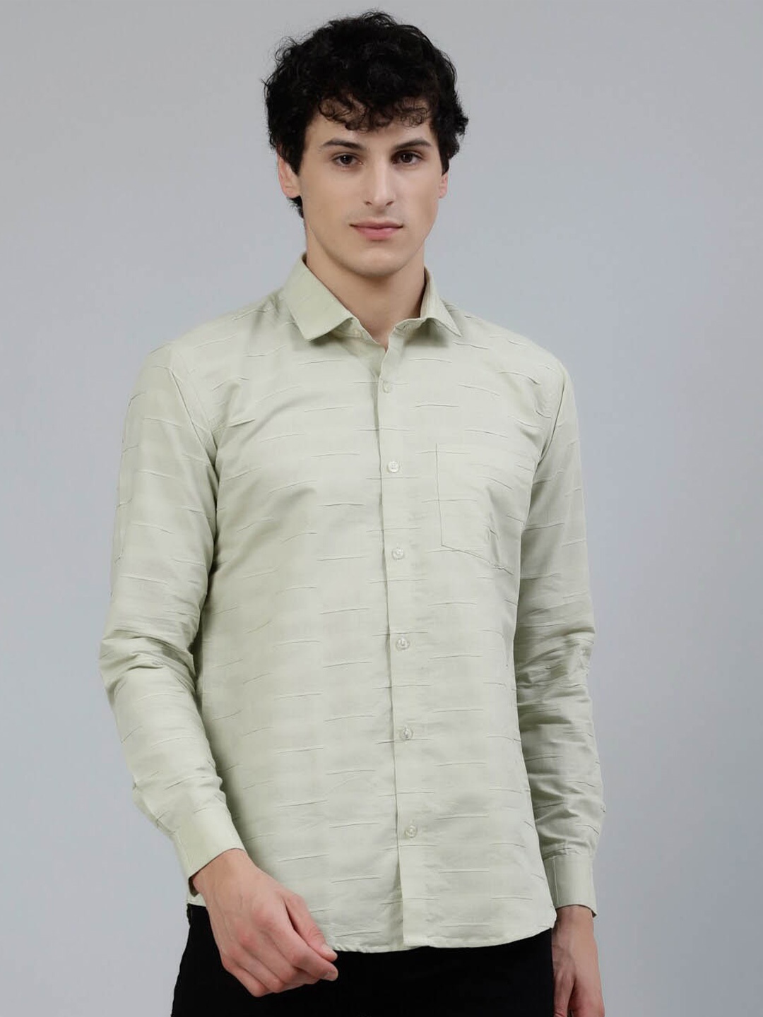 

JADEBERRY Standard Spread Collar Cotton Casual Shirt, Green