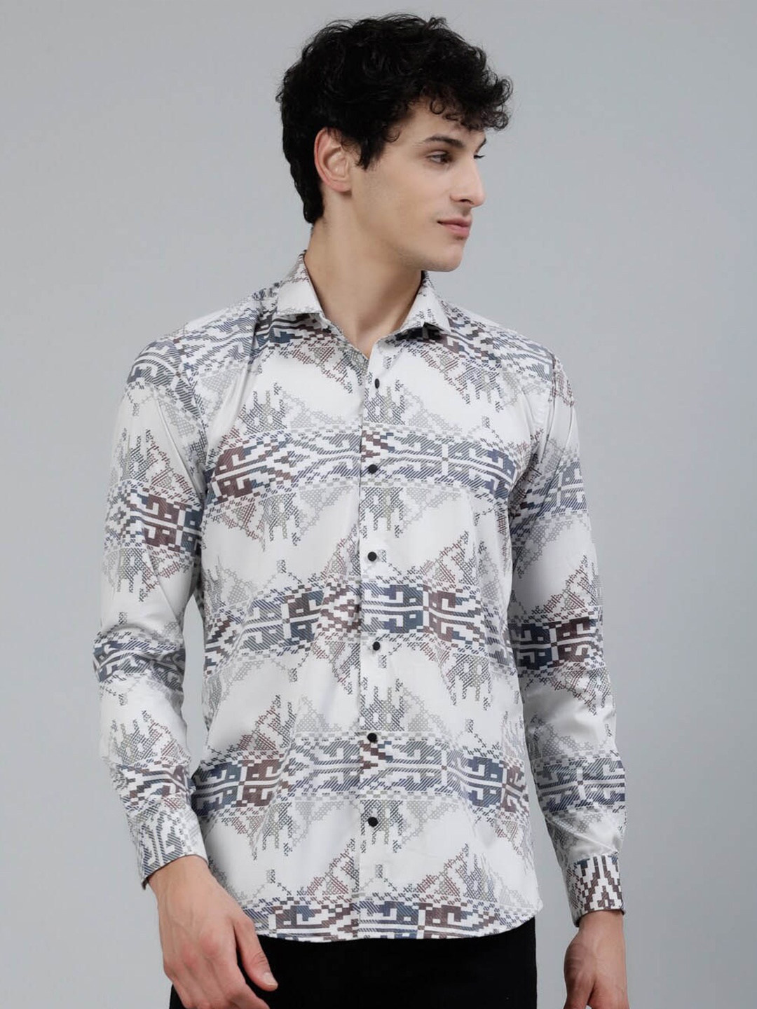 

JADEBERRY Standard Abstract Printed Cotton Casual Shirt, Cream