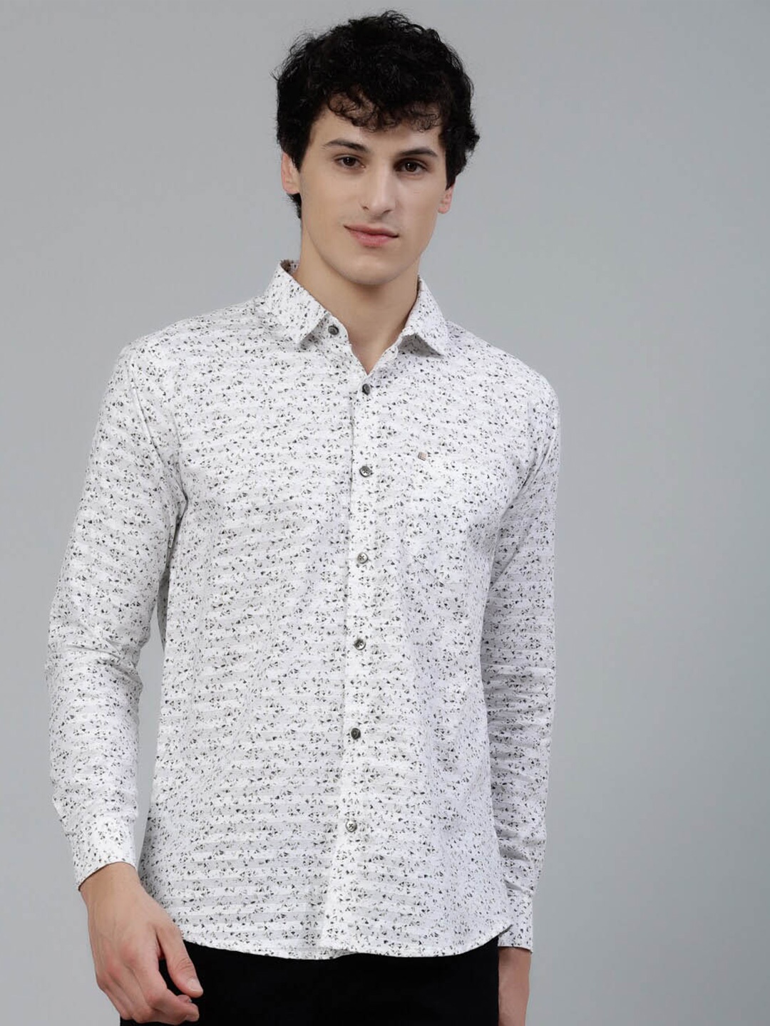 

JADEBERRY Standard Micro Ditsy Printed Cotton Casual Shirt, White