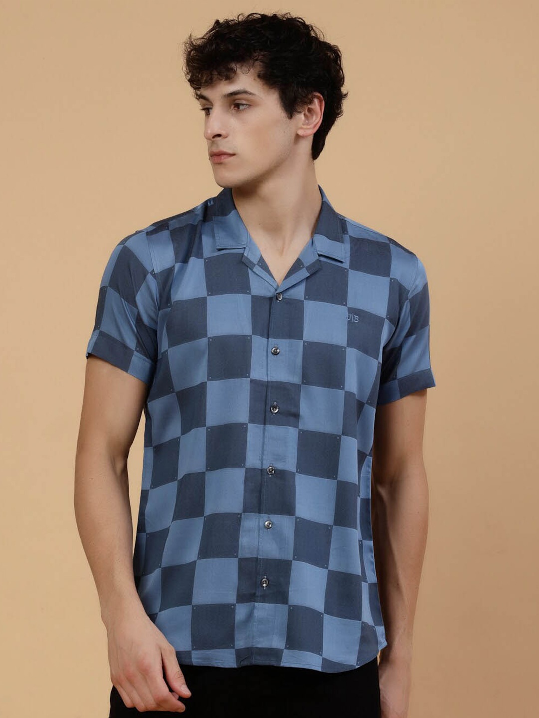 

JADEBERRY Standard Geometric Printed Club Collar Cotton Casual Shirt, Blue