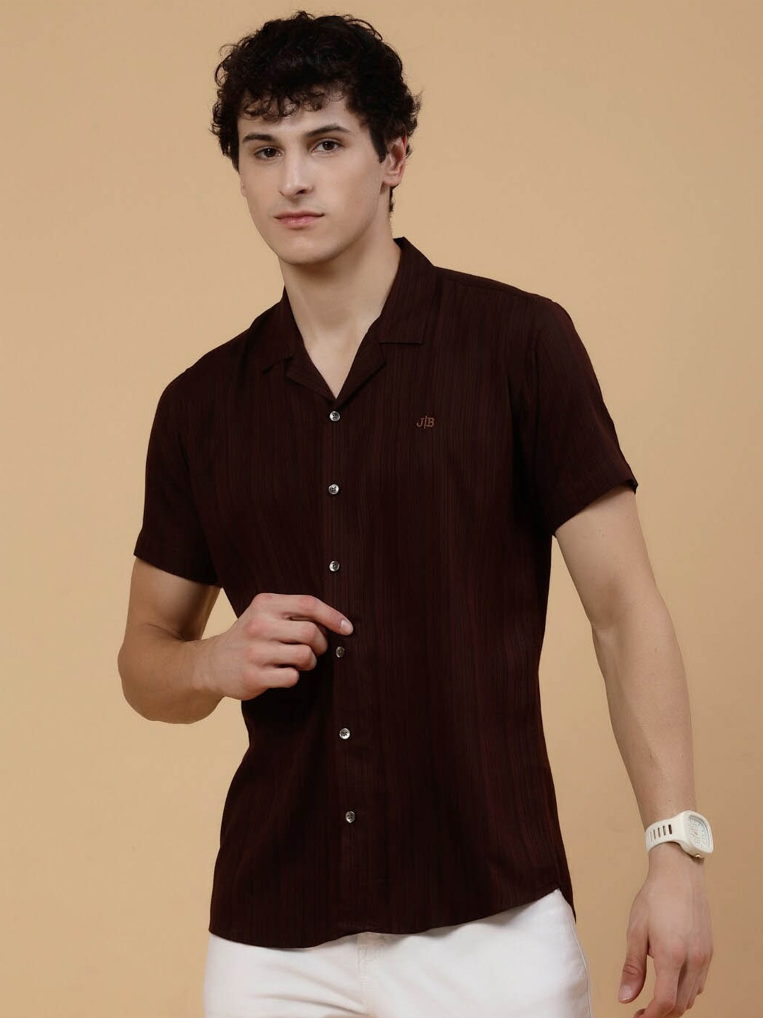 

JADEBERRY Standard Vertical Striped Cotton Casual Shirt, Coffee brown