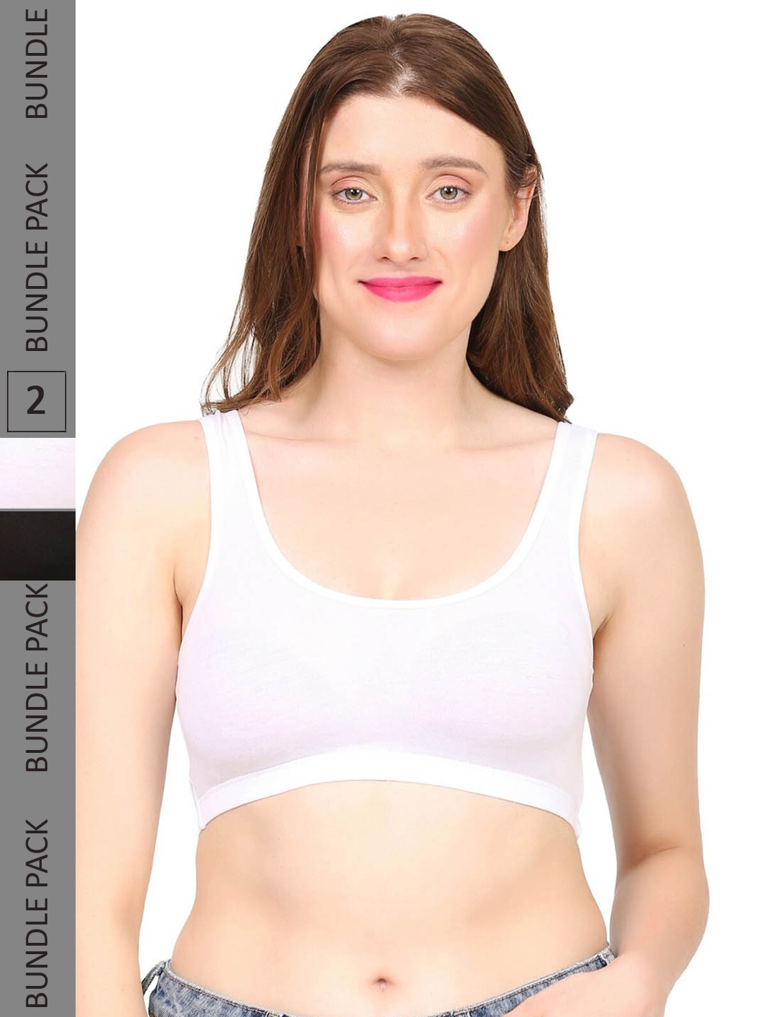 

MYSHA Pack Of 2 Non Padded Non-Wired Dry Fit Seamless Workout Bra With All Day Comfort, Black