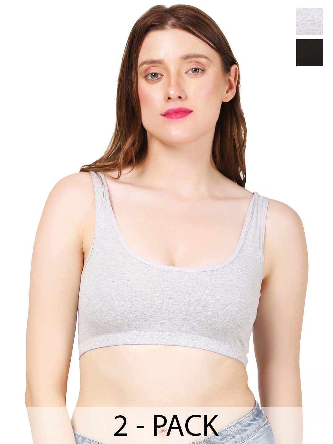

MYSHA Pack Of 2 Seamless Full Coverage Cotton Workout Bra With All Day Comfort, Black
