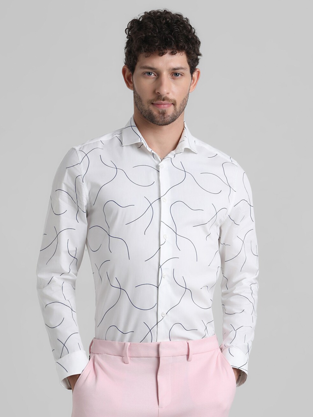 

Jack & Jones Slim Fit Abstract Printed Spread Collar Casual Shirt, White