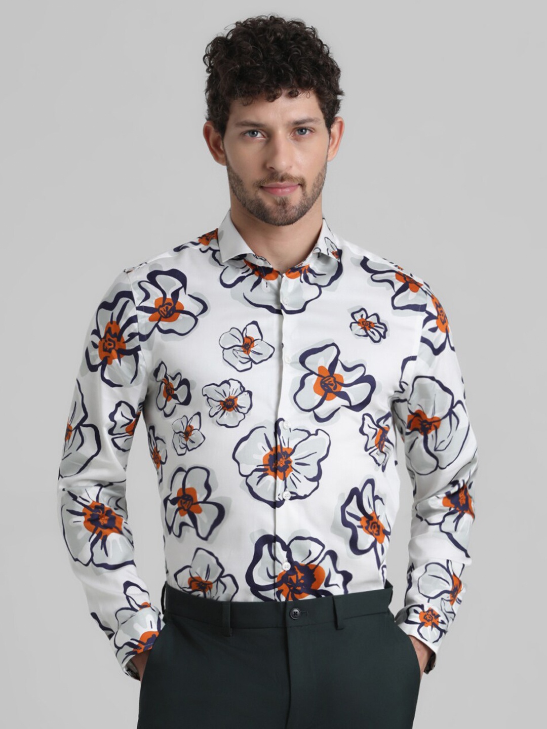 

Jack & Jones Slim Fit Floral Printed Pure Cotton Casual Shirt, White