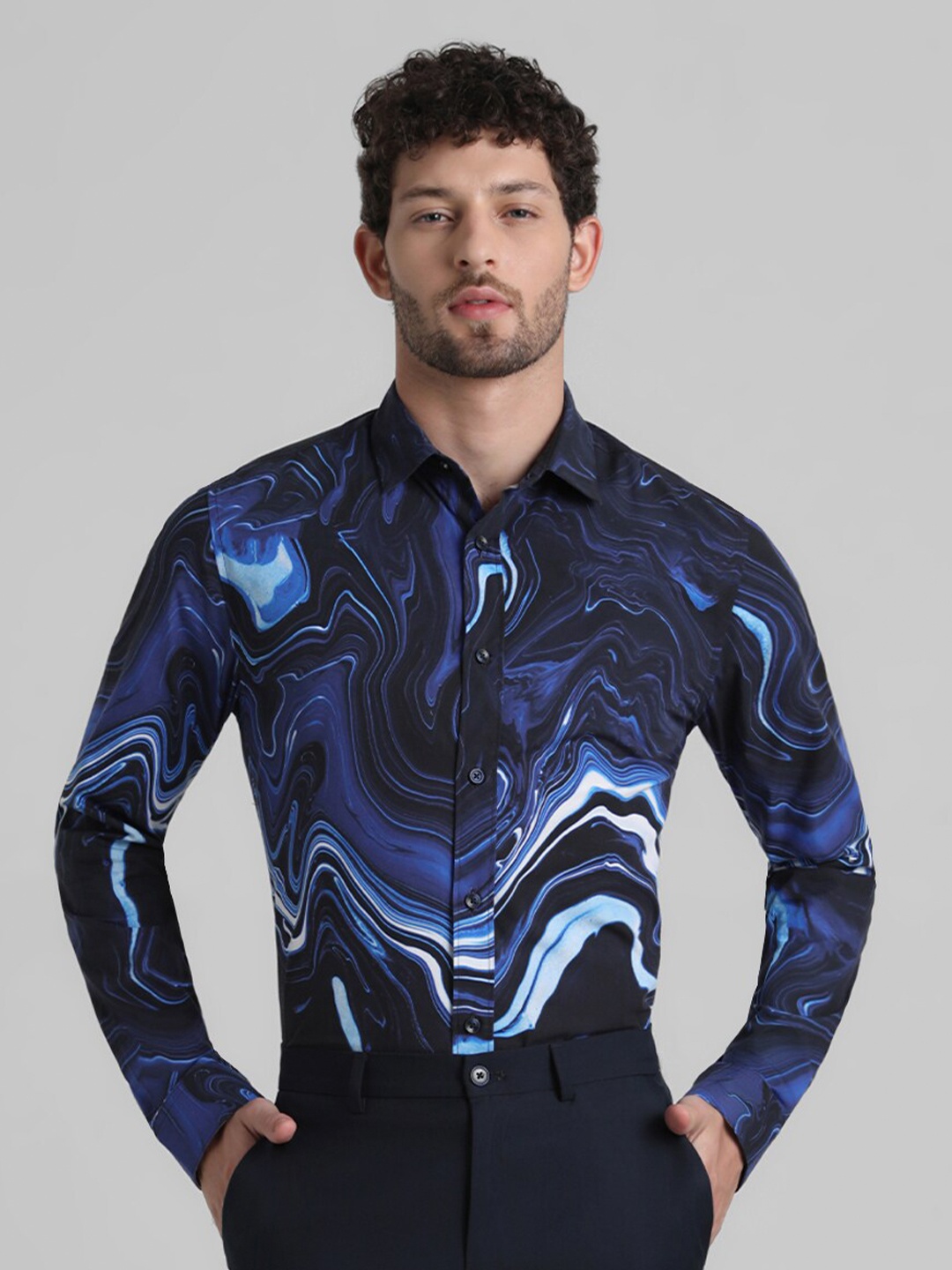 

Jack & Jones Slim Fit Abstract Printed Pure Cotton Casual Shirt, Blue