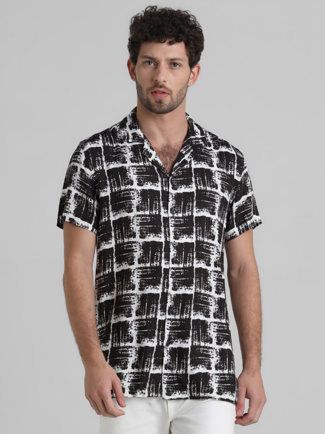 

Jack & Jones Abstract Printed Spread Collar Casual Shirt, Black