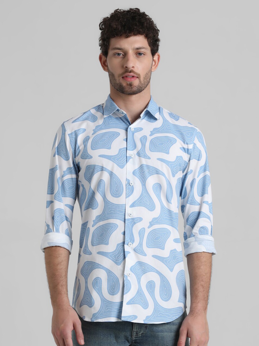 

Jack & Jones Slim Fit Abstract Printed Pure Cotton Casual Shirt, Blue