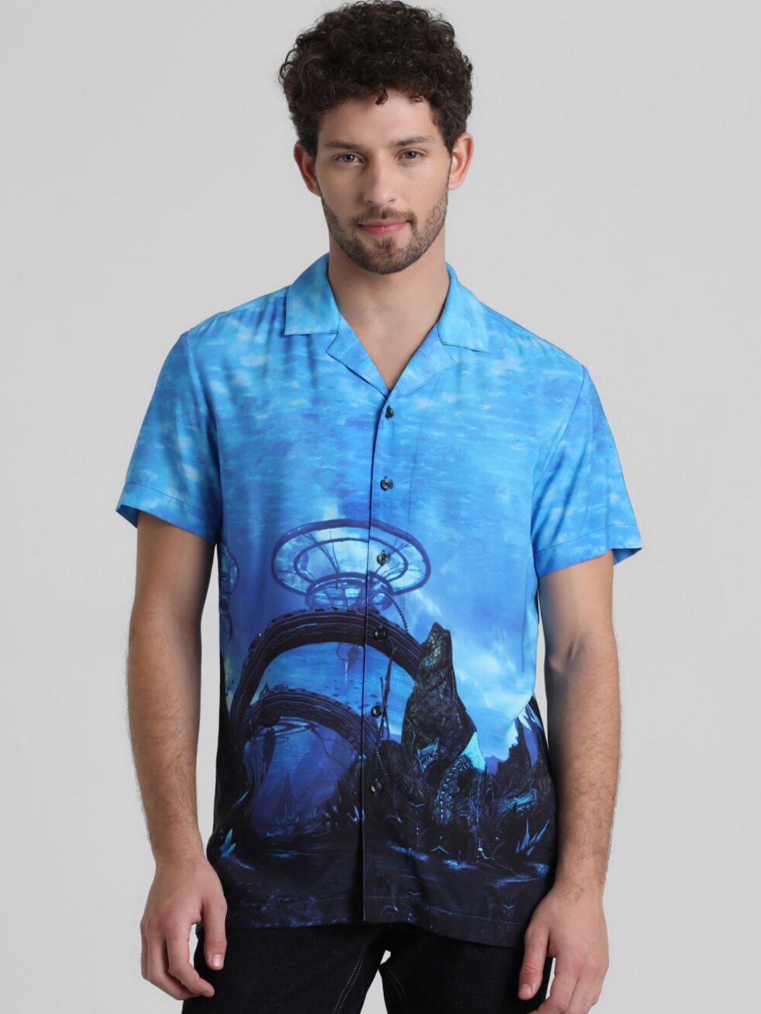 

Jack & Jones Abstract Printed Spread Collar Casual Shirt, Blue