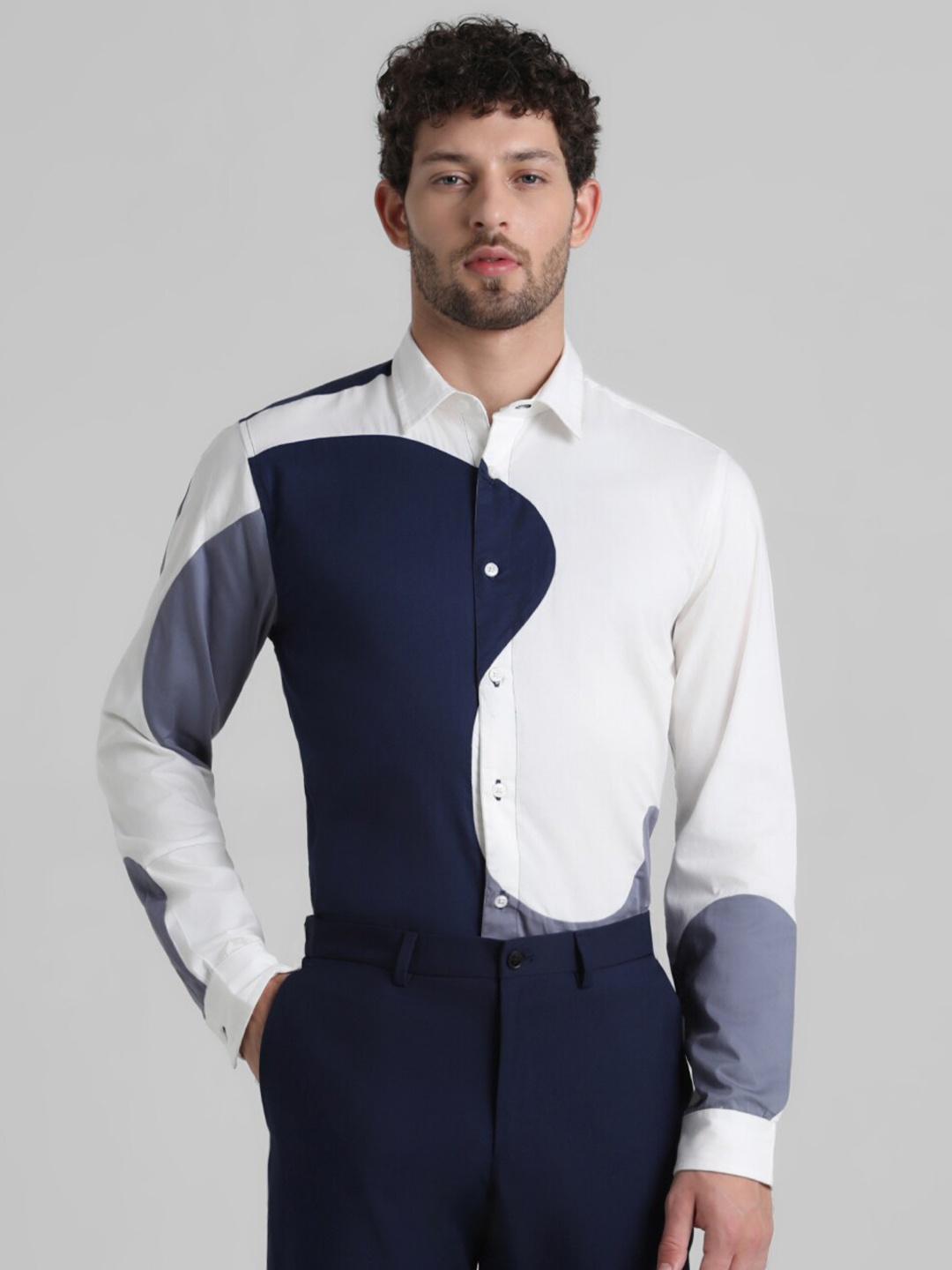 

Jack & Jones Slim Fit Colourblocked Pure Casual Shirt, Blue