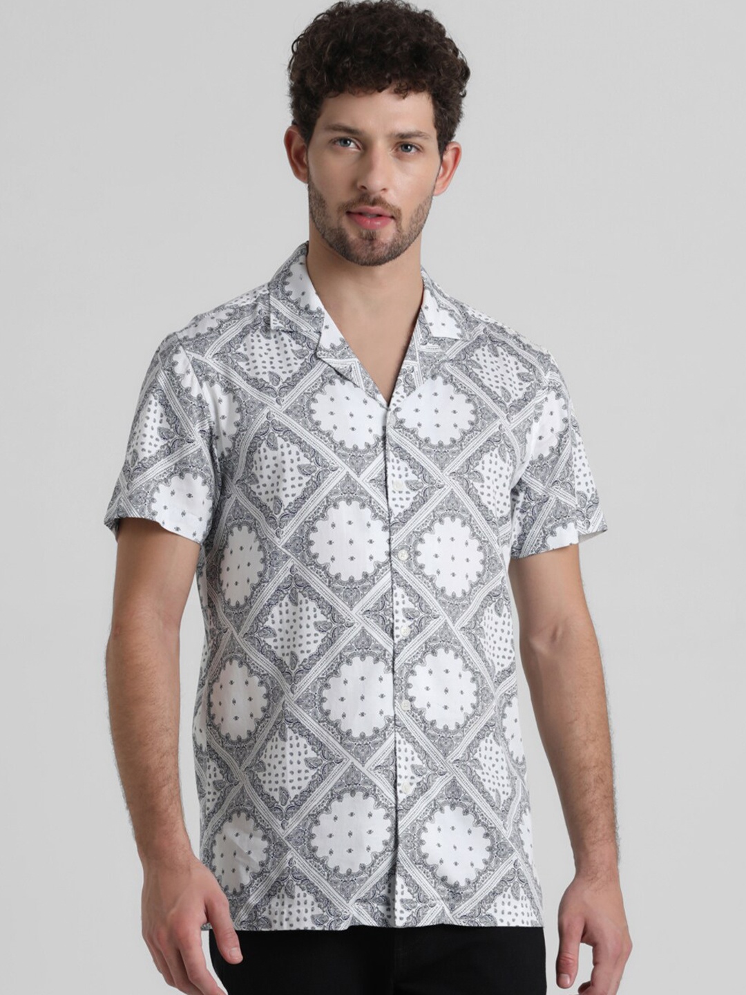 

Jack & Jones Ethnic Motifs Printed Pure Cotton Casual Shirt, White