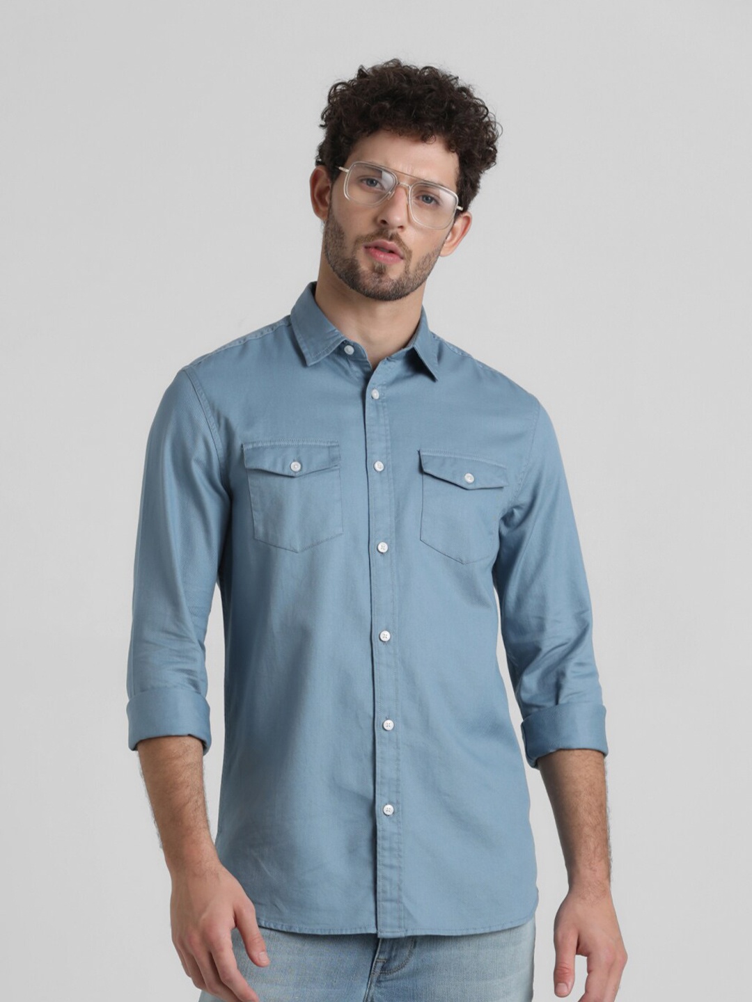 

Jack & Jones Slim Fit Spread Collar Pure Cotton Casual Shirt, Blue