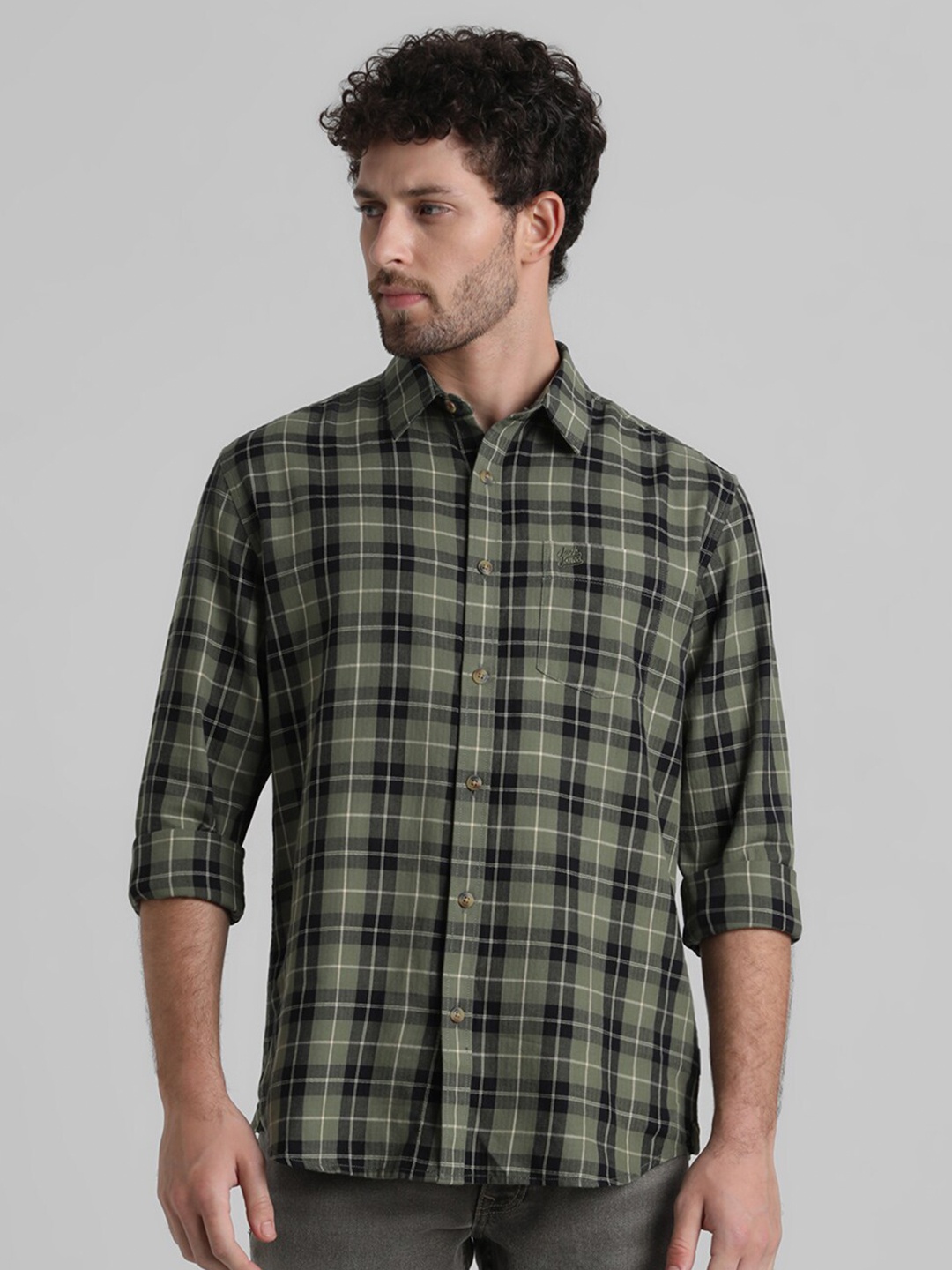 

Jack & Jones Regular Fit Tartan Checked Pure Cotton Casual Shirt, Green