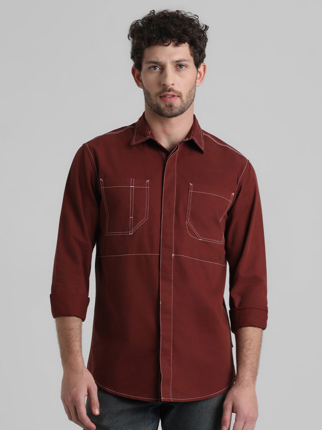 

Jack & Jones Spread Collar Pure Cotton Casual Shirt, Red