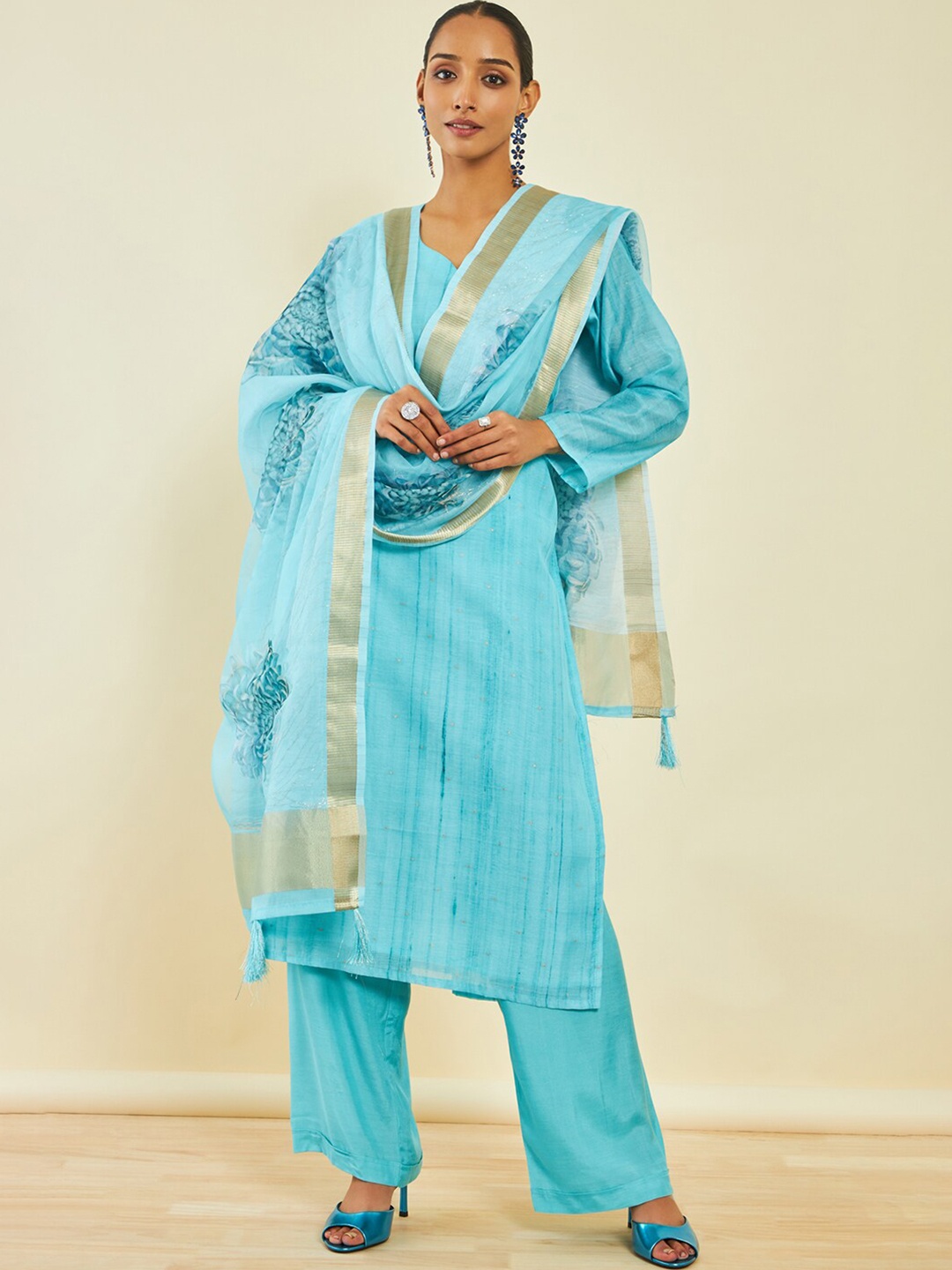 

Soch Turquoise Blue Abstract Printed Unstitched Dress Material