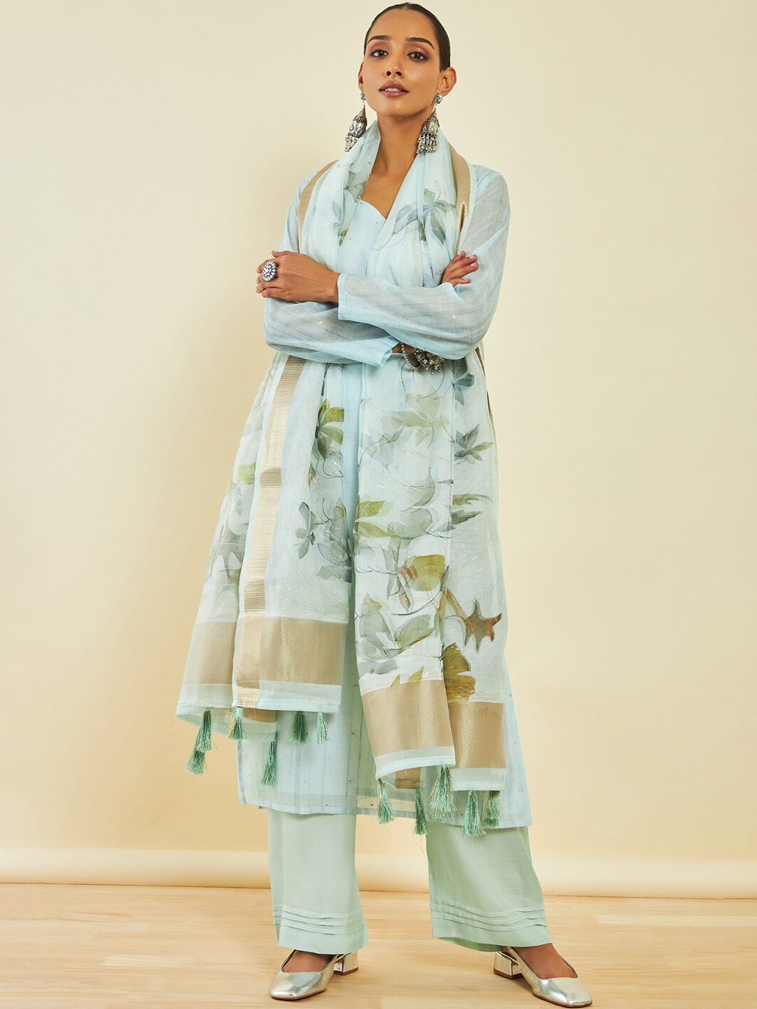 

Soch Abstract Woven Design Zari Unstitched Dress Material, Blue