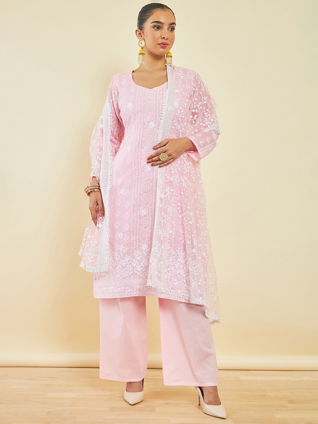 

Soch Pink Embroidered Pure Cotton Unstitched Dress Material