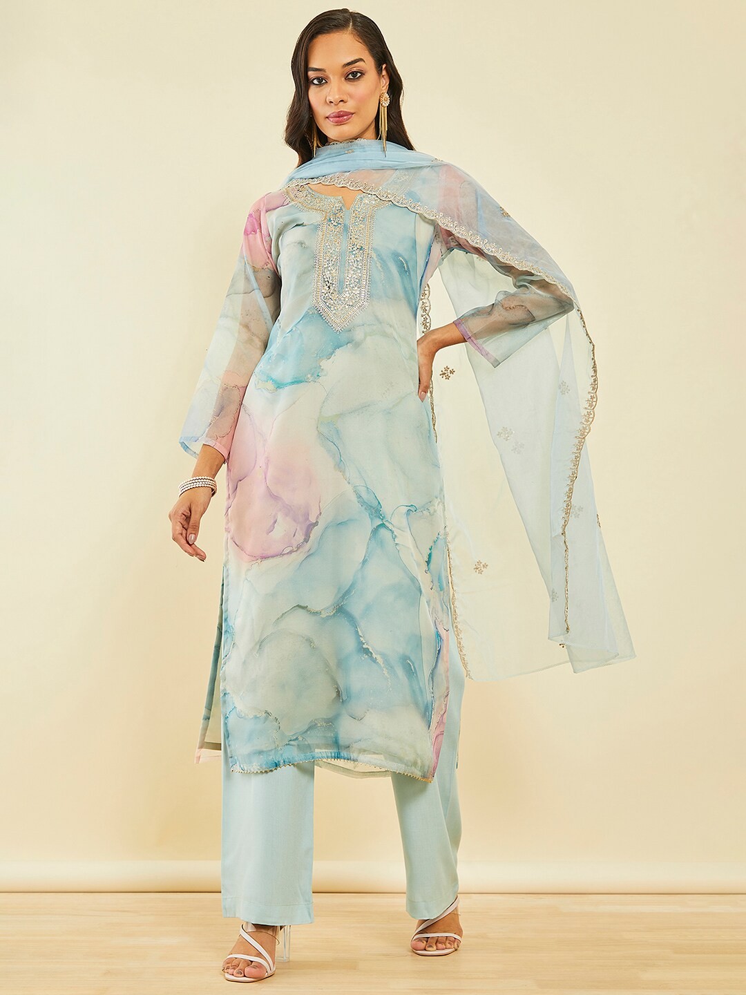 

Soch Blue Abstract Printed Unstitched Dress Material