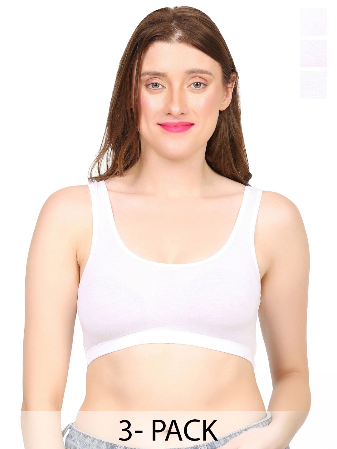 

MYSHA Set Of 3 Full Coverage Non Padded Non-Wired Sports Bra, White
