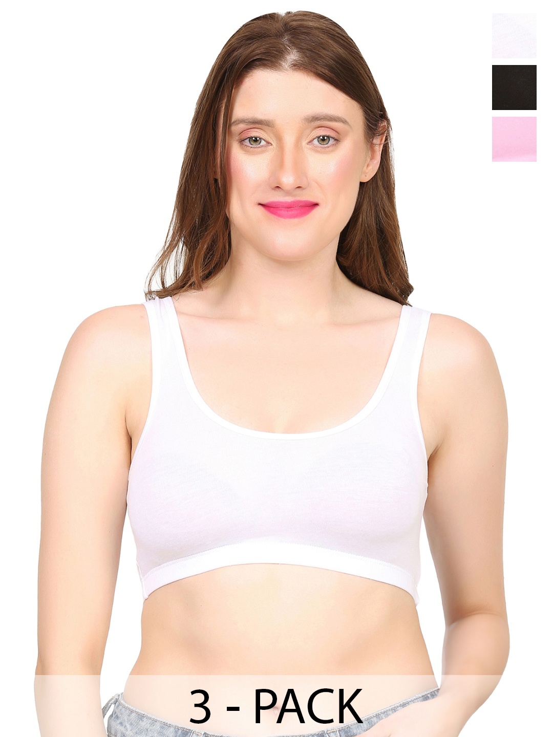 

MYSHA Pack Of 3 Full Coverage Non Padded Dry Fit Workout Bra With All Day Comfort, Pink