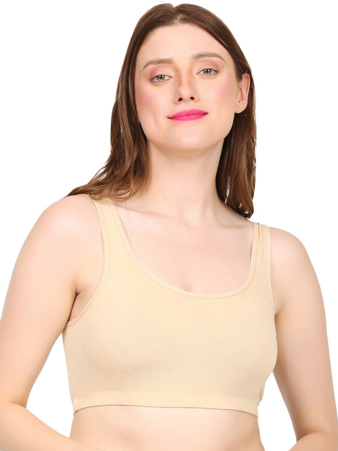 

MYSHA Non Padded Non-Wired Dry Fit Seamless Workout Bra With All Day Comfort, Beige