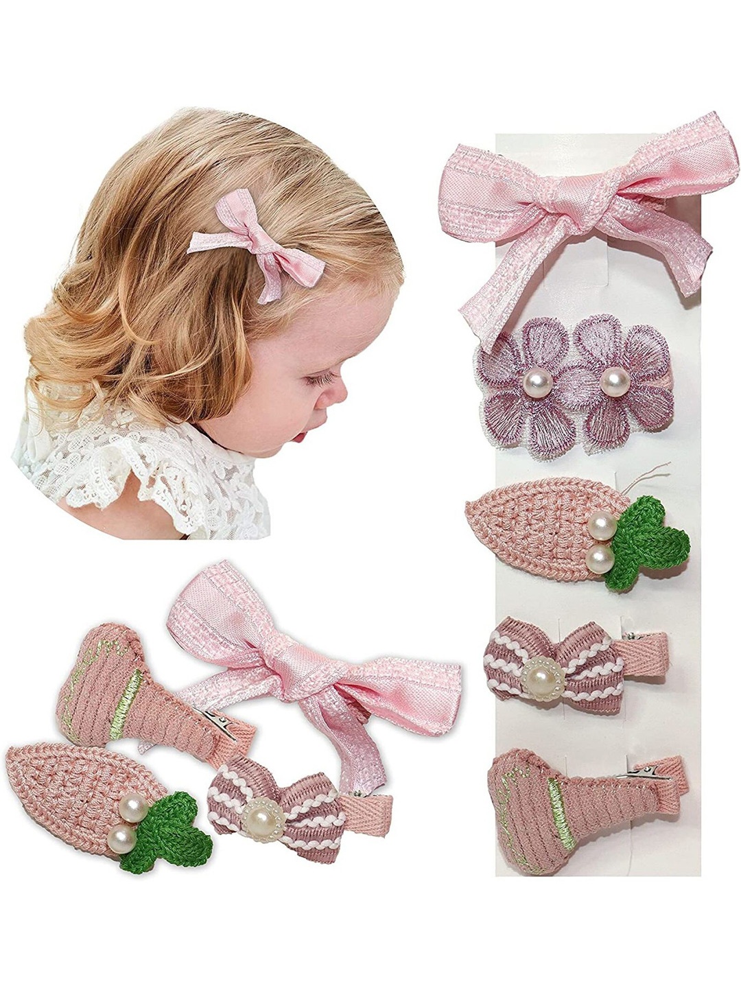 

Krelin Set Of 5 Embellished Alligator Hair Clips Accessories, Pink