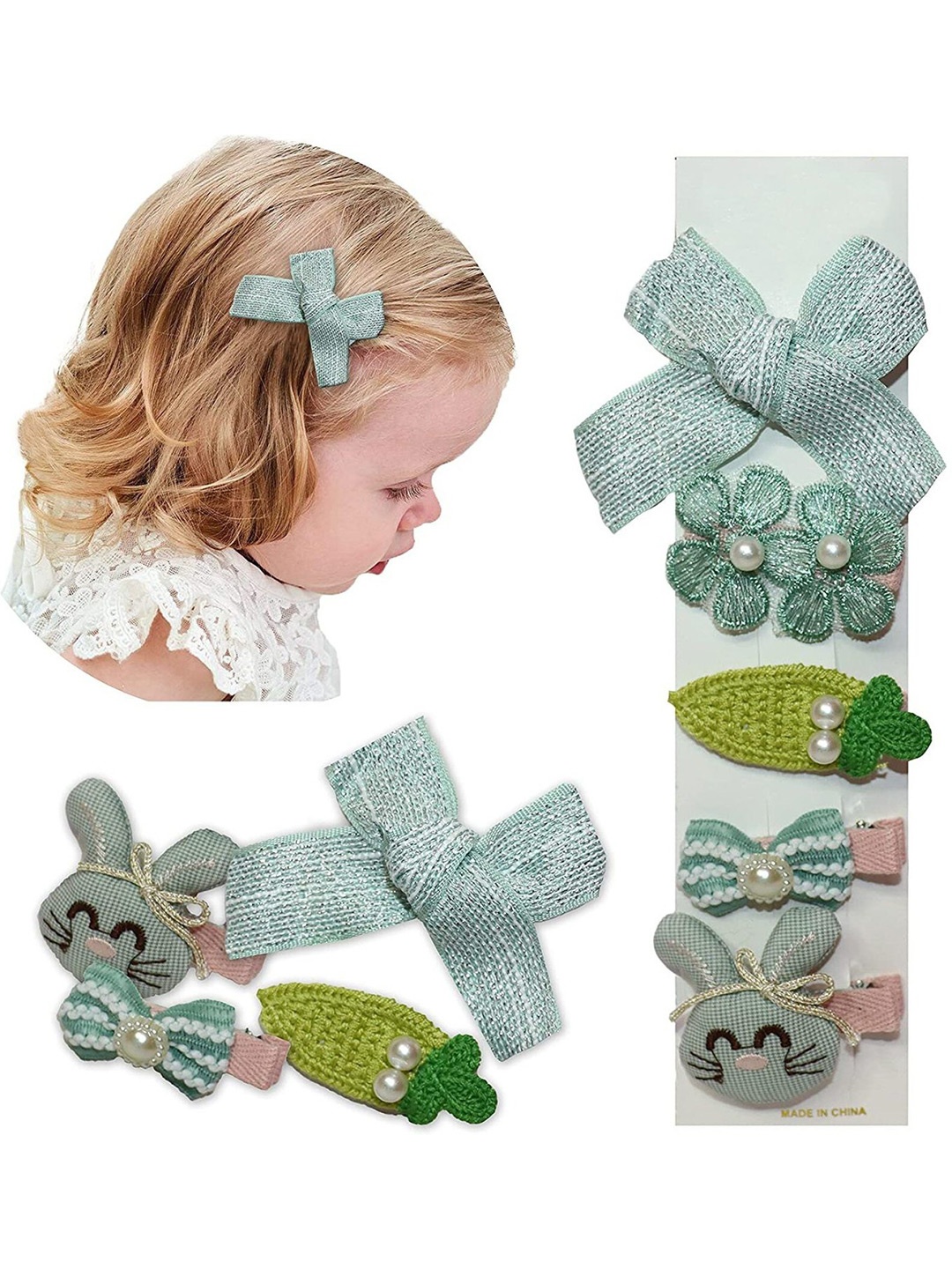 

Krelin Set Of 5 Embellished Alligator Hair Clips, Green