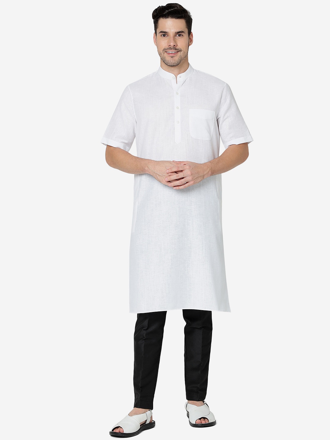 

Modi Kurta Mandarin Collar Short Sleeves Kurtas, White