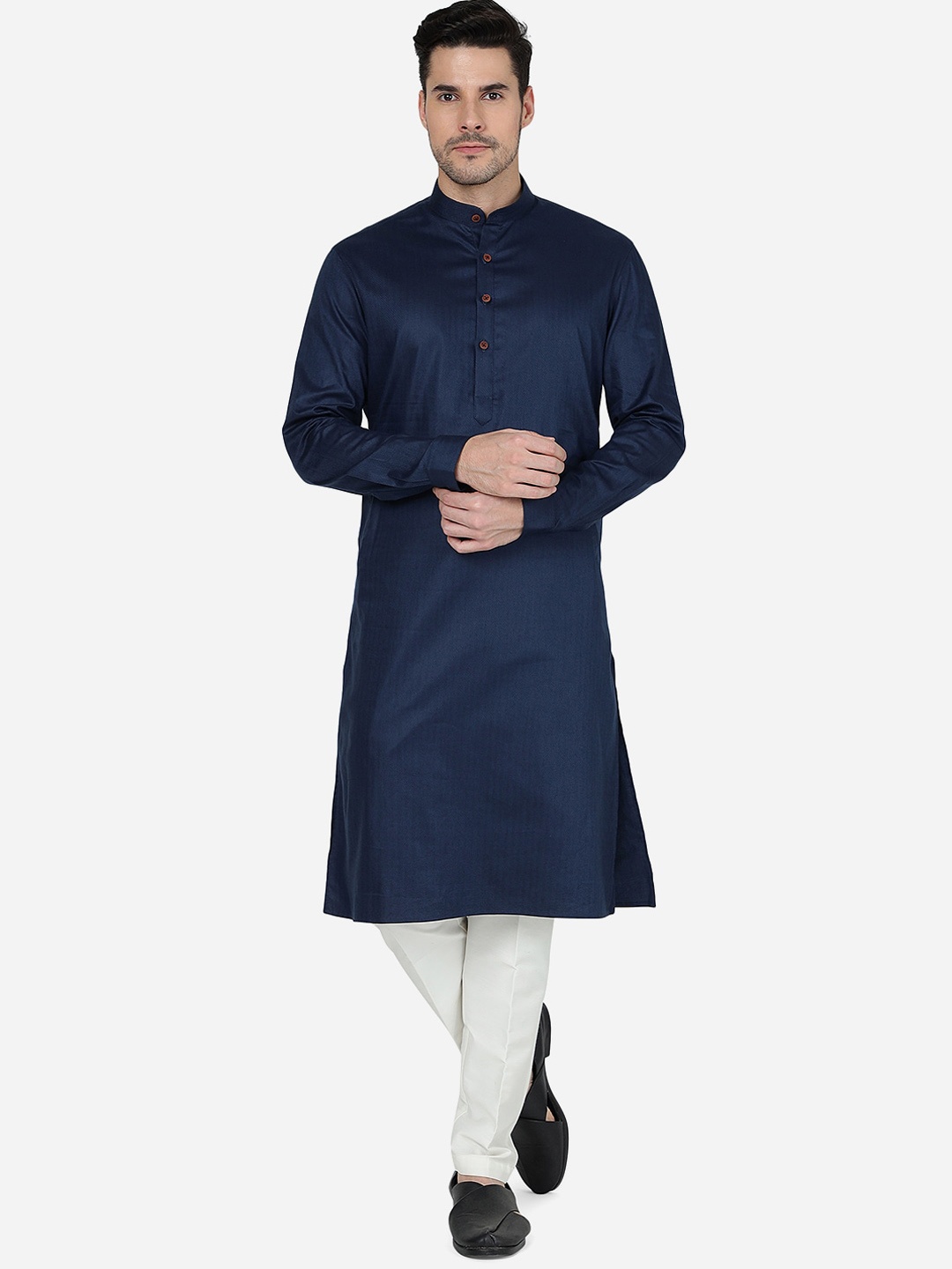 

Modi Kurta Striped Woven Design Mandarin Collar Kurtas, Blue