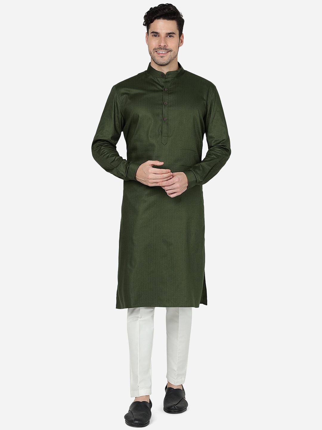 

Modi Kurta Band Collar Regular Fit Straight Kurta, Green